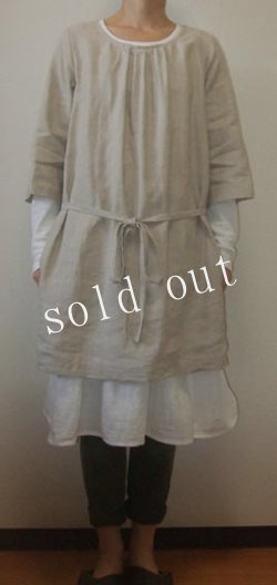 画像1: サンプルsale20%off  ヨーロッパリネン七分袖チュニックワンピース