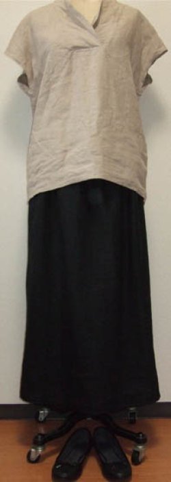 画像1: リネンマキシ丈スカート