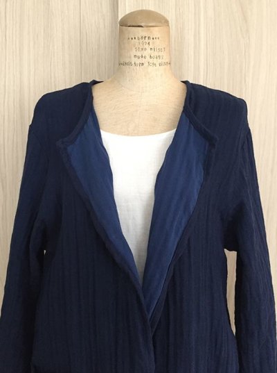 画像1: ＜1点物商品＞藍染めWガーゼ羽織りコート